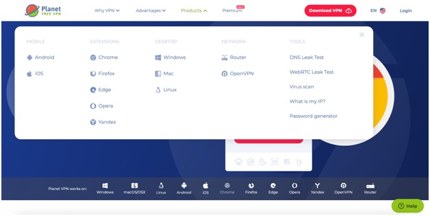 Go to the Planet VPN website, click on ‘Products’, choose your preferred browser, and click on the "Download" button