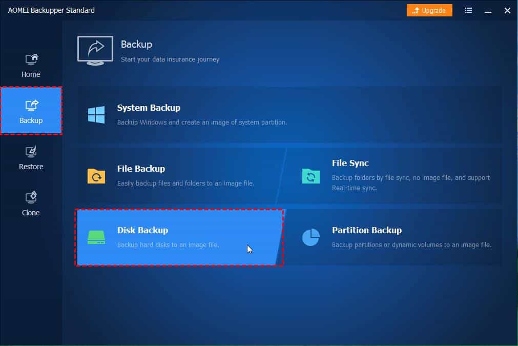 Free Backup Software Data AOMEI Backupper: External disk backup